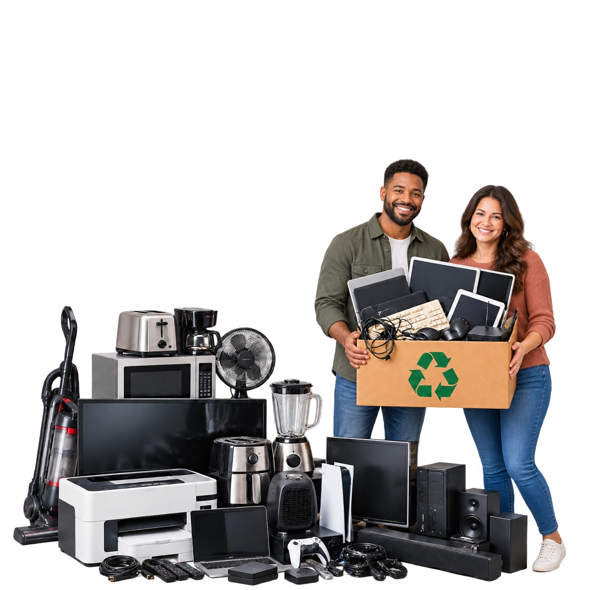 Television, personal computer and small household appliances ready for residential electronics recycling.